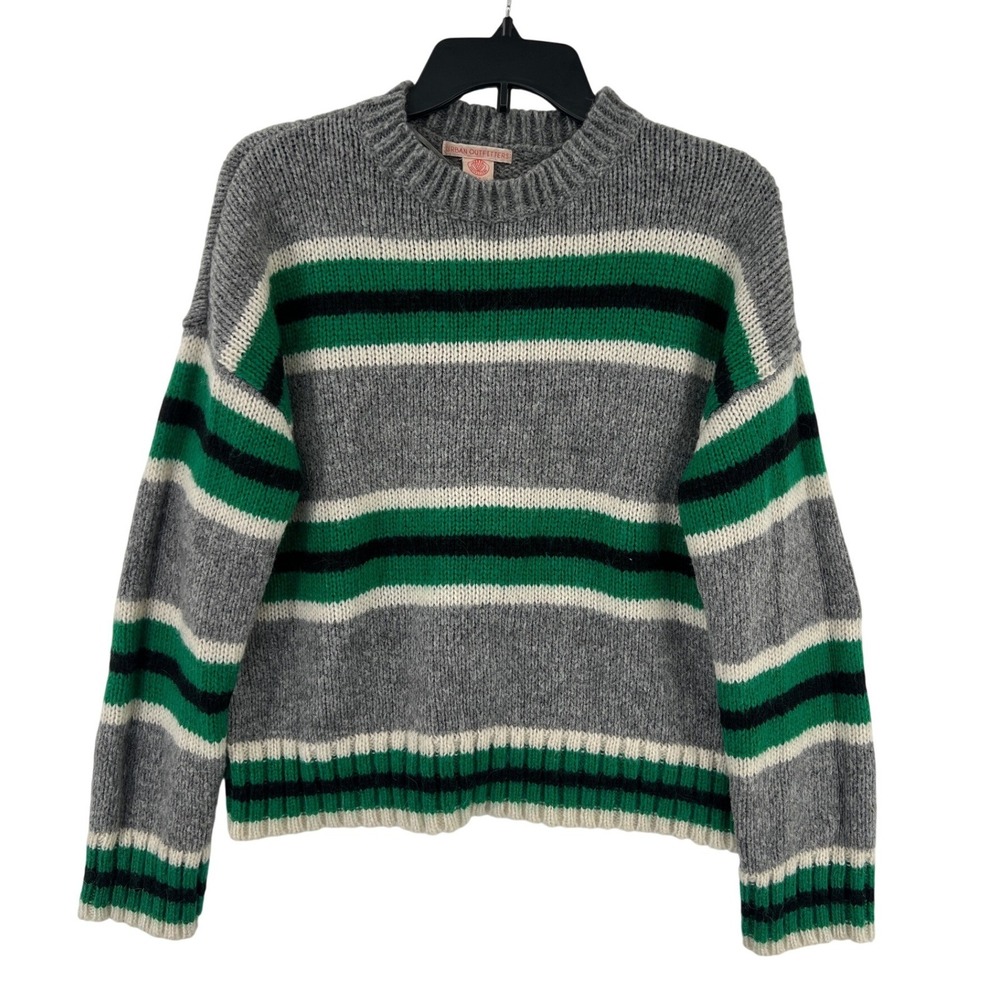Urban Outfitters Fuzzy Mohair Wool Sweater Size S Grey Green Striped Y2K Indie